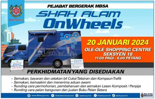 MBSA流动柜台 周六到Ole-Ole 购物中心停车场服务