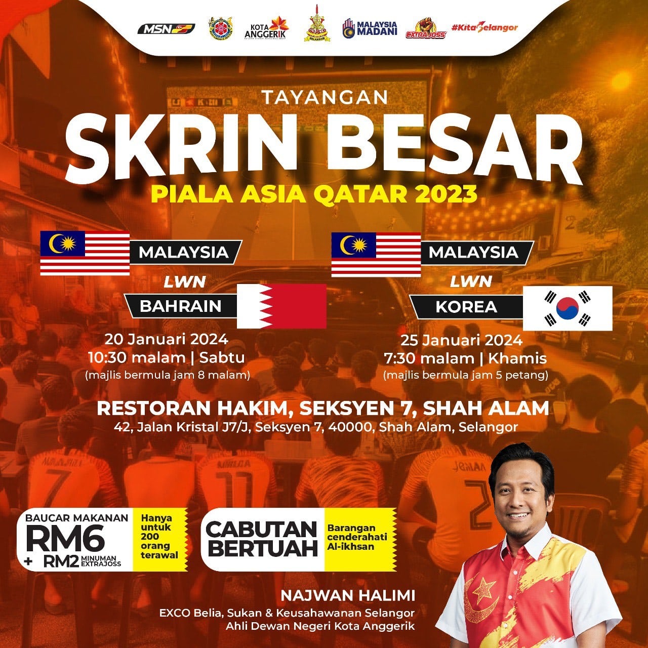 Tayangan skrin besar aksi Harimau Malaya sempena Piala Asia di Shah Alam