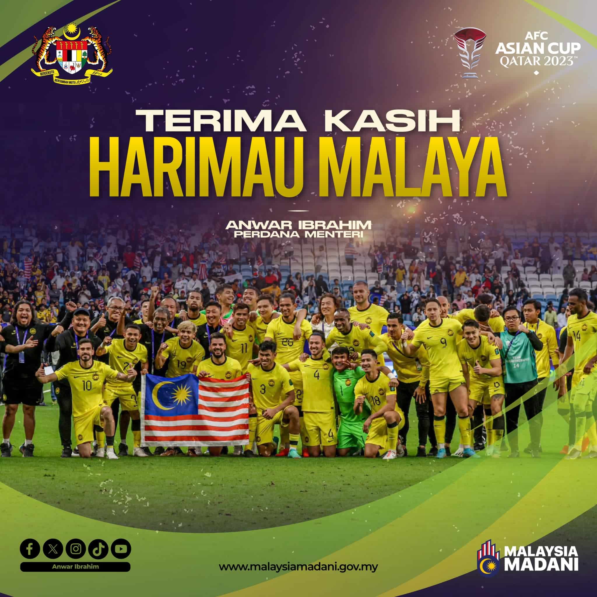 PM: Tahniah Harimau Malaya, teruskan perjuangan, usah menyerah kalah