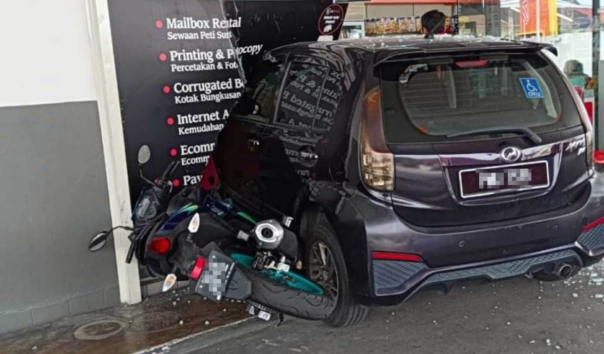 老外到油站添油突脚抽筋 冲撞向玻璃窗.伤及一女人