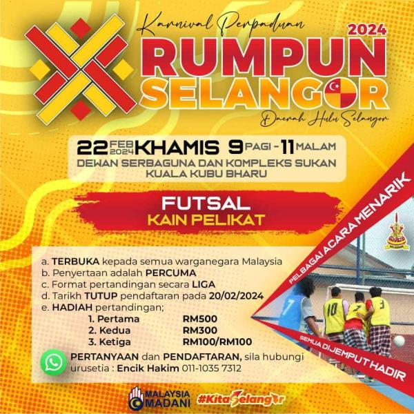 Karnival Perpaduan Rumpun Selangor peringkat Hulu Selangor 22 Februari ini
