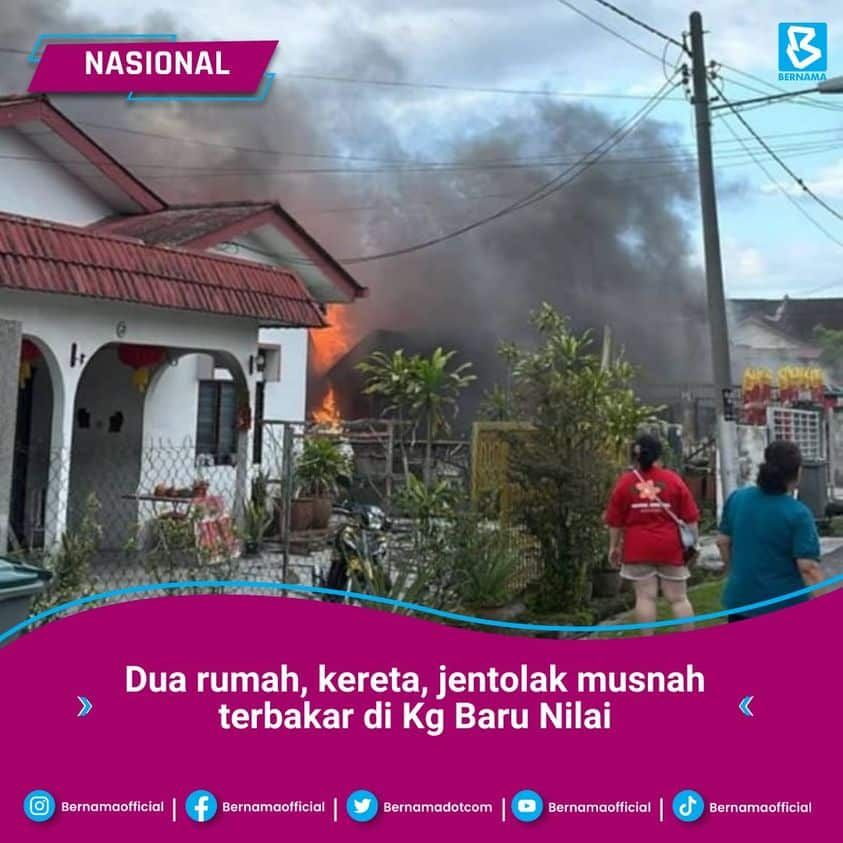 Dua rumah, kereta musnah terbakar di Kampung Baru Nilai