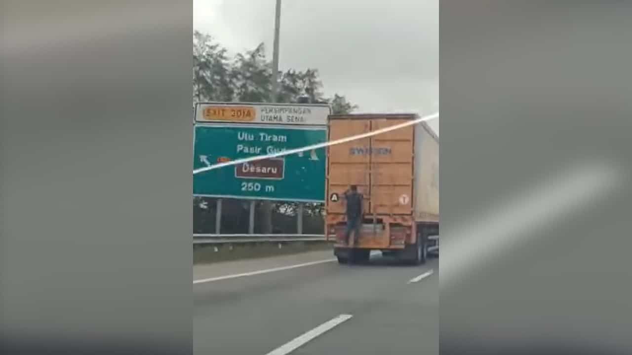 紧贴行驶罗里后方疑搭顺风车 警方寻男子下落助查