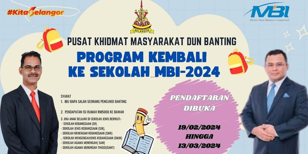 எம்பிஐயின் பள்ளிக்குத் திரும்பும் திட்டத்திற்கான விண்ணப்பம் திறக்கப்பட்டுள்ளது – பந்திங் தொகுதி