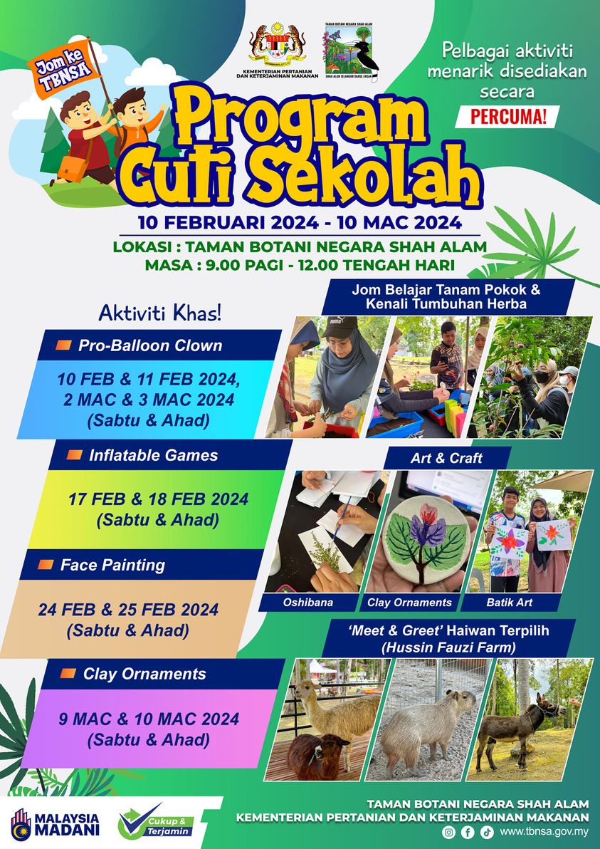 Badut belon, lukisan muka antara aktiviti menarik Taman Botani musim cuti sekolah