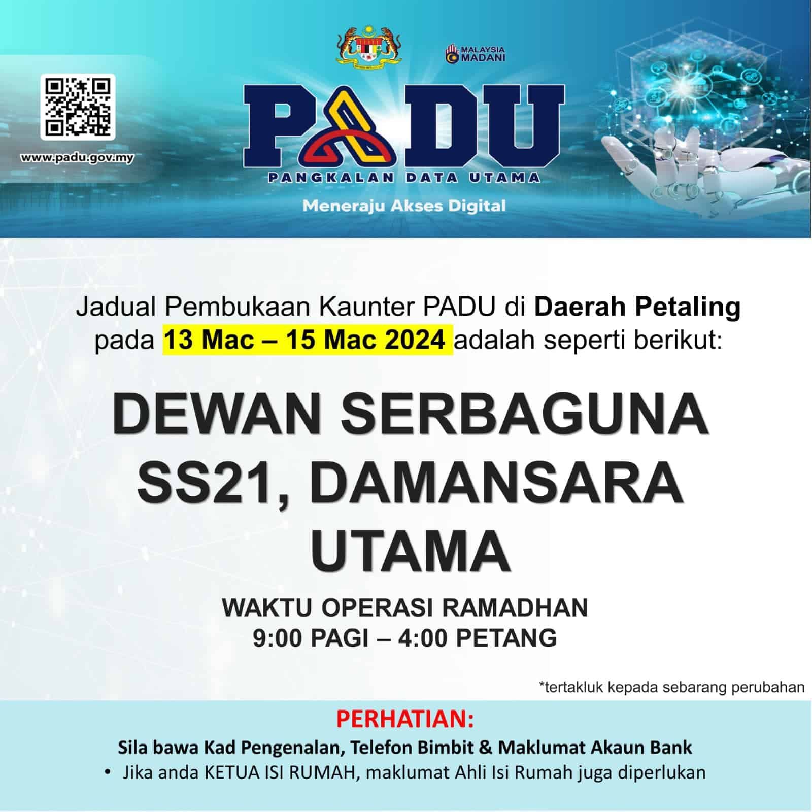 SS21多用途礼堂今起至周五 设PADU柜台助民众登记