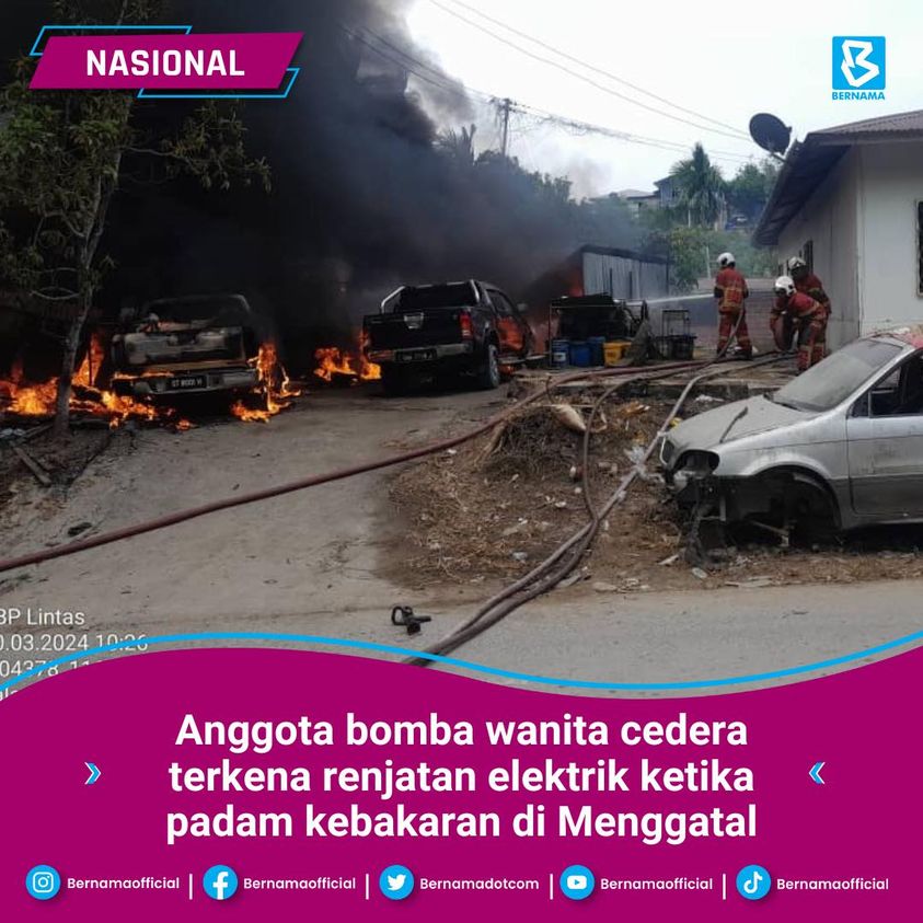 Anggota bomba wanita cedera kena renjatan elektrik ketika padam kebakaran