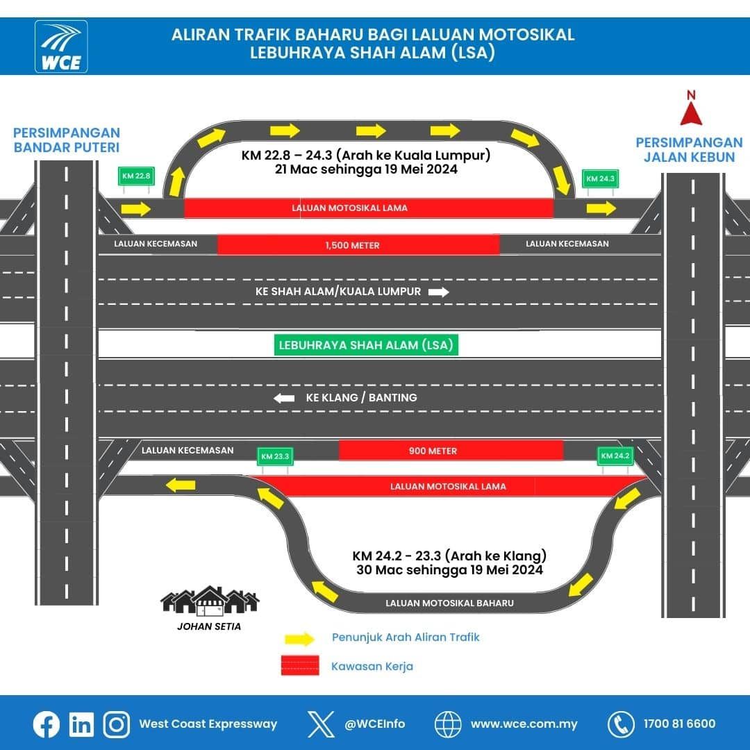 Lencongan trafik motosikal di Lebuhraya Shah Alam bermula esok