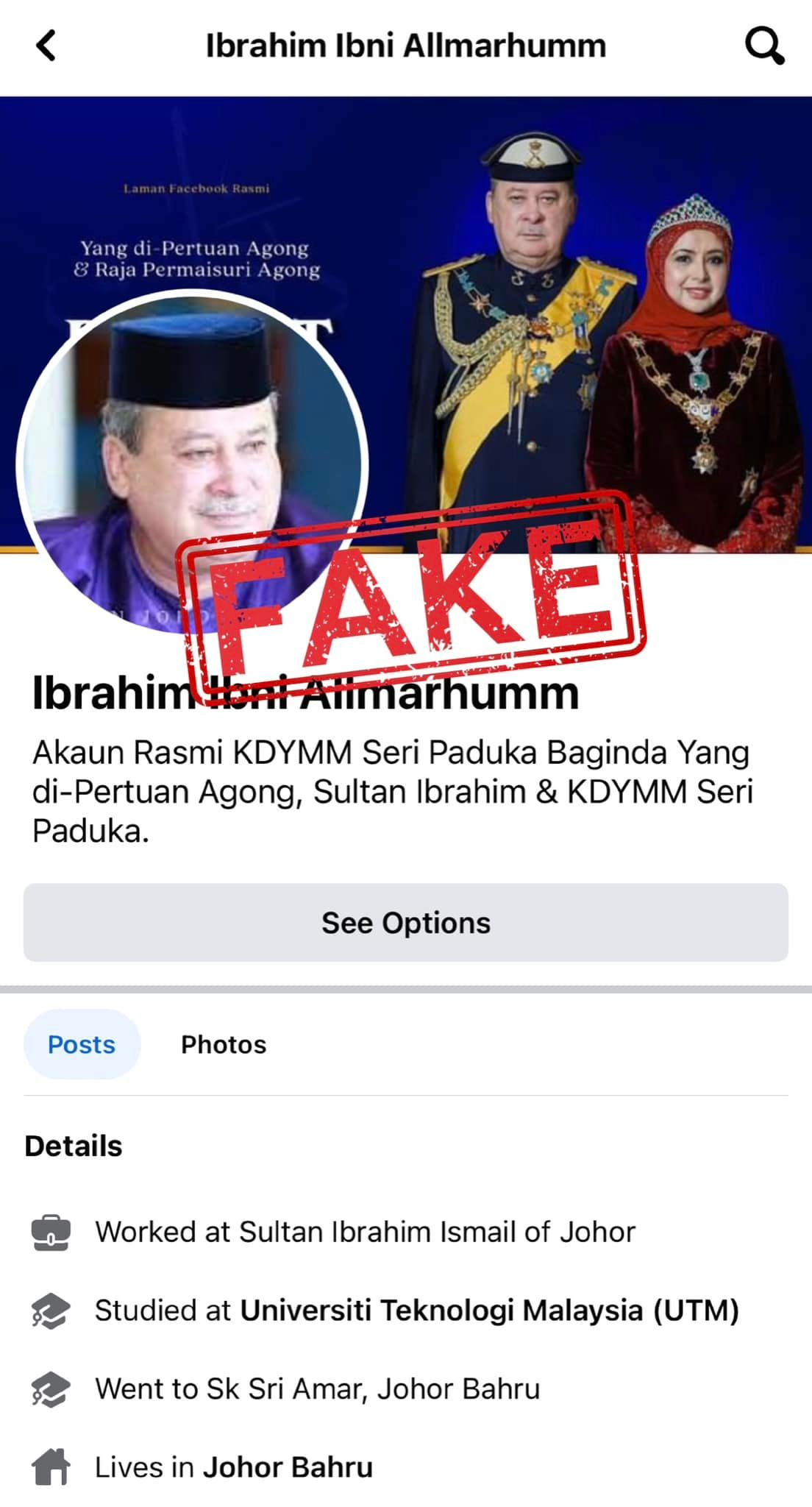 公众受促举报滥用元首伉俪 与柔王室名义的社媒帐户