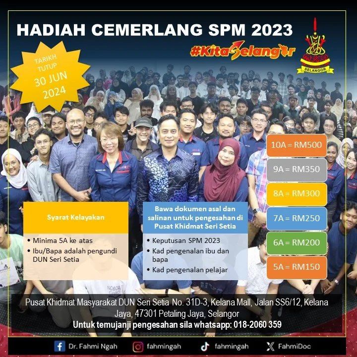 发奖励金给考获5A以上SPM考生  法米亚：即起开放申请至630