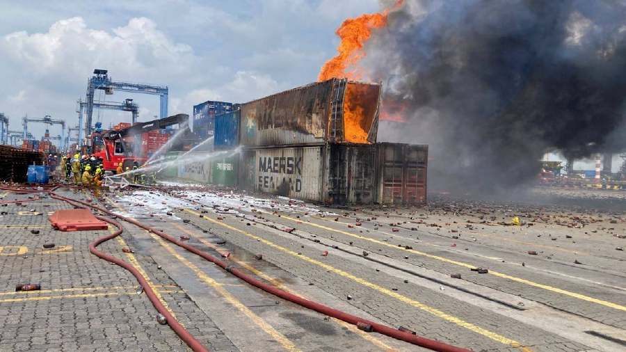 Over dozen containers engulfed by fire at West Port
