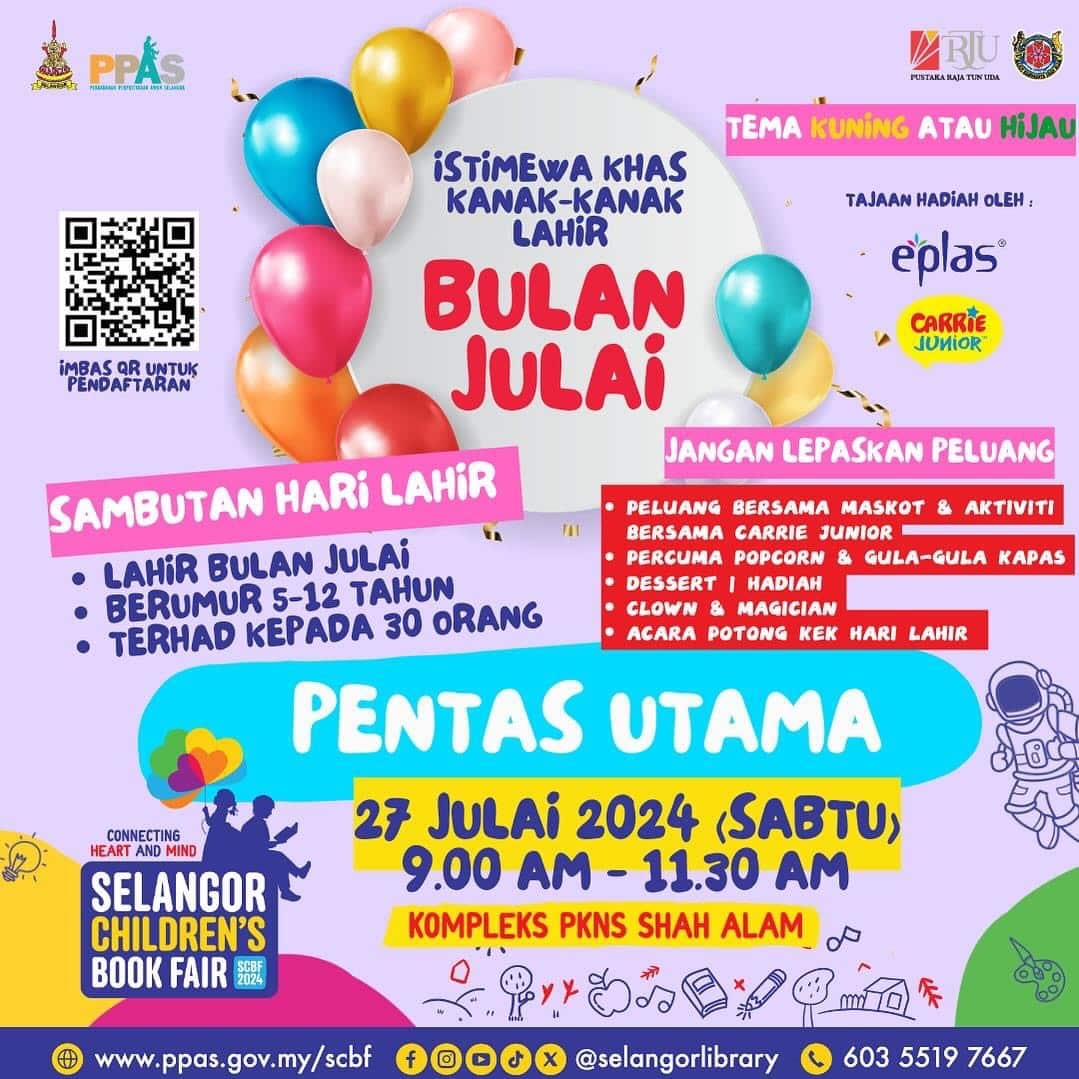 Kanak-kanak lahir Julai diraikan dalam pesta buku Sabtu ini