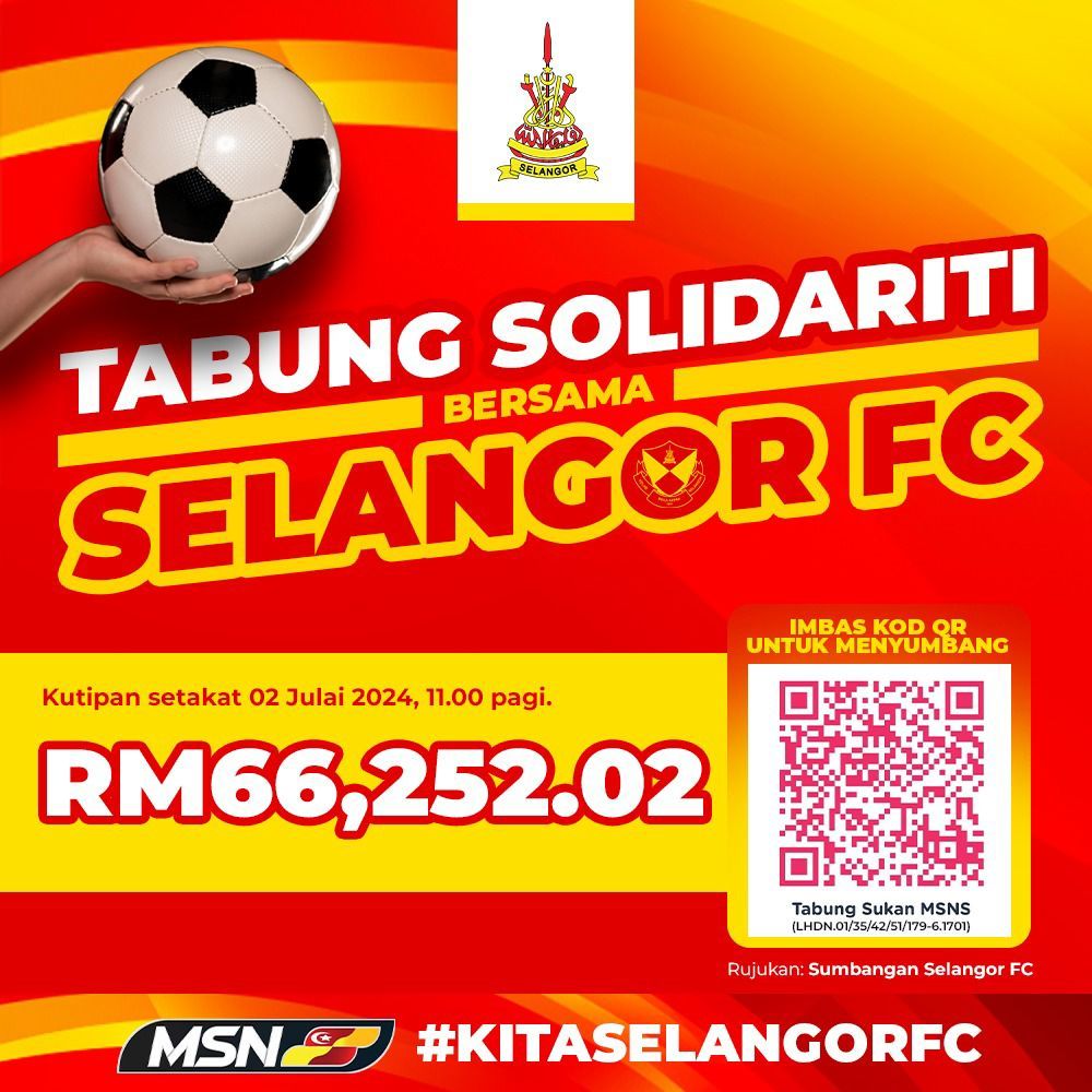 Tabung solidariti Selangor FC berjaya kutip lebih RM65,000 takat 11 pagi