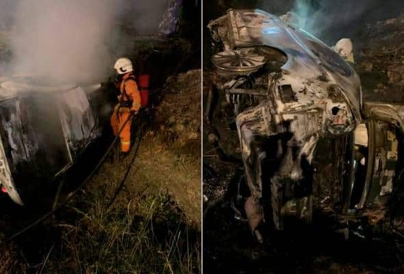 轿车坠沟起火 司机被烧死