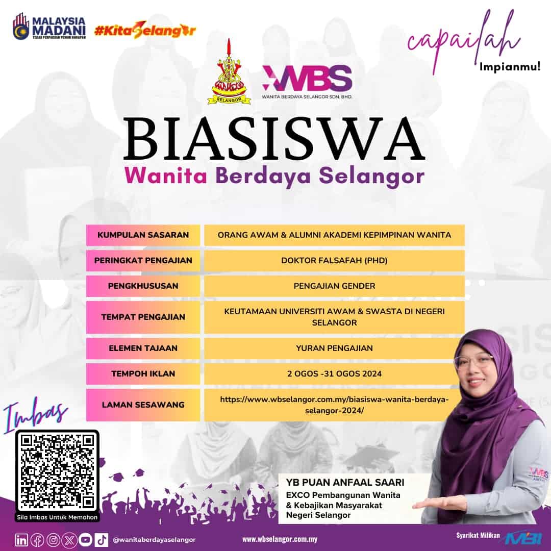 Biasiswa Wanita Berdaya Selangor dibuka, orang awam, alumni dipelawa mohon