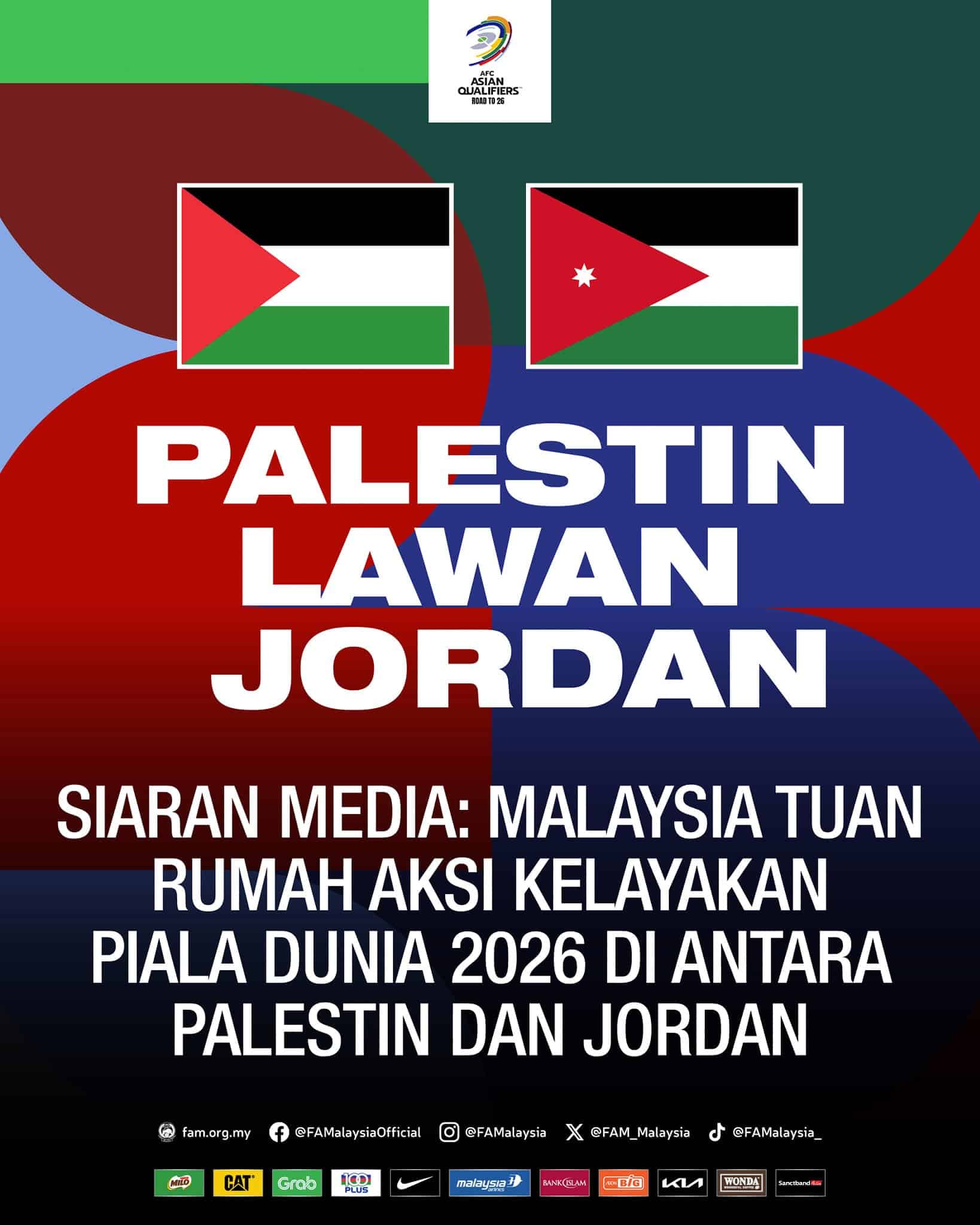 Malaysia tuan rumah aksi kelayakan Piala Dunia 2026 antara Palestin, Jordan