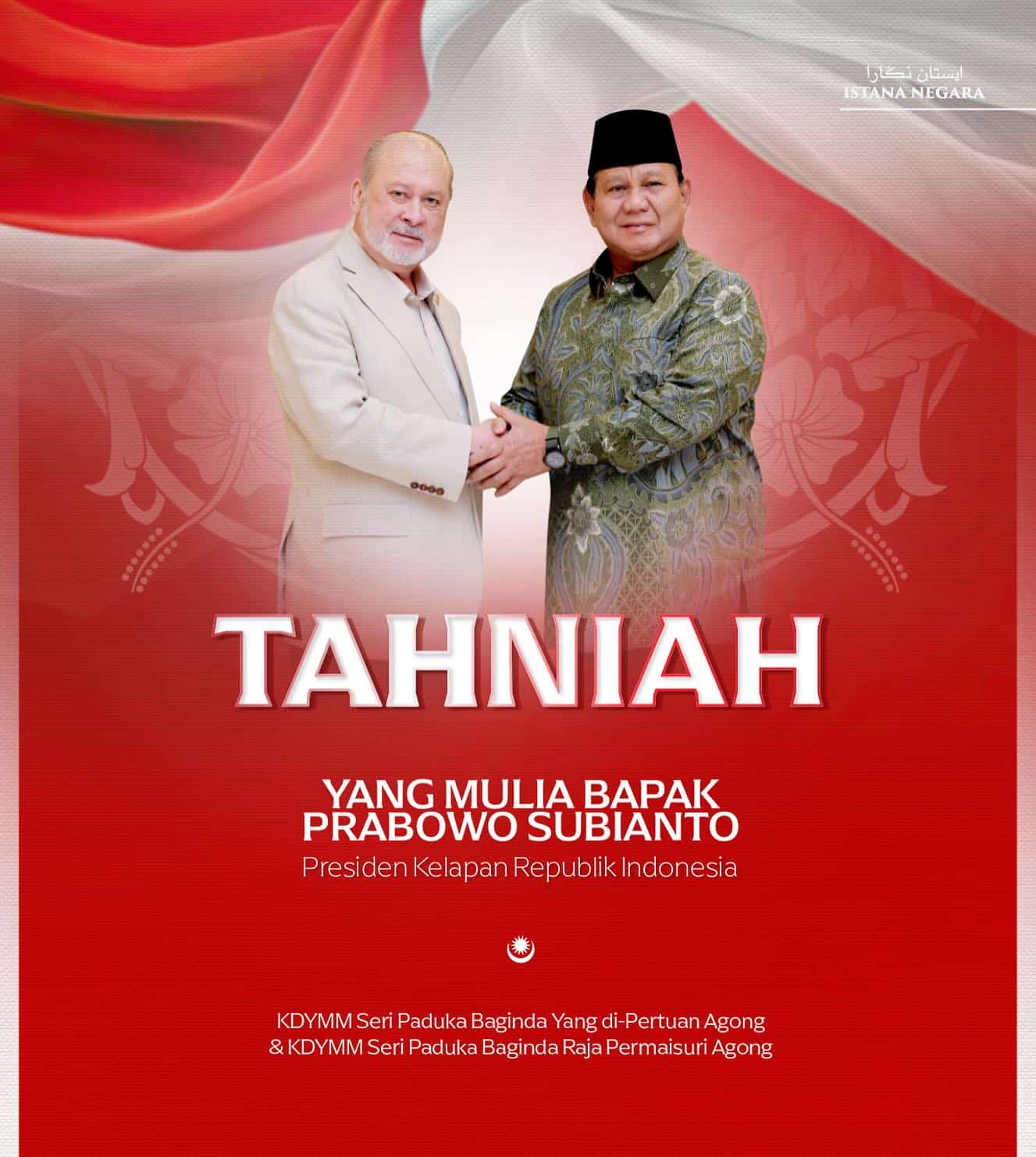 Agong, Raja Permaisuri ucap tahniah kepada Prabowo