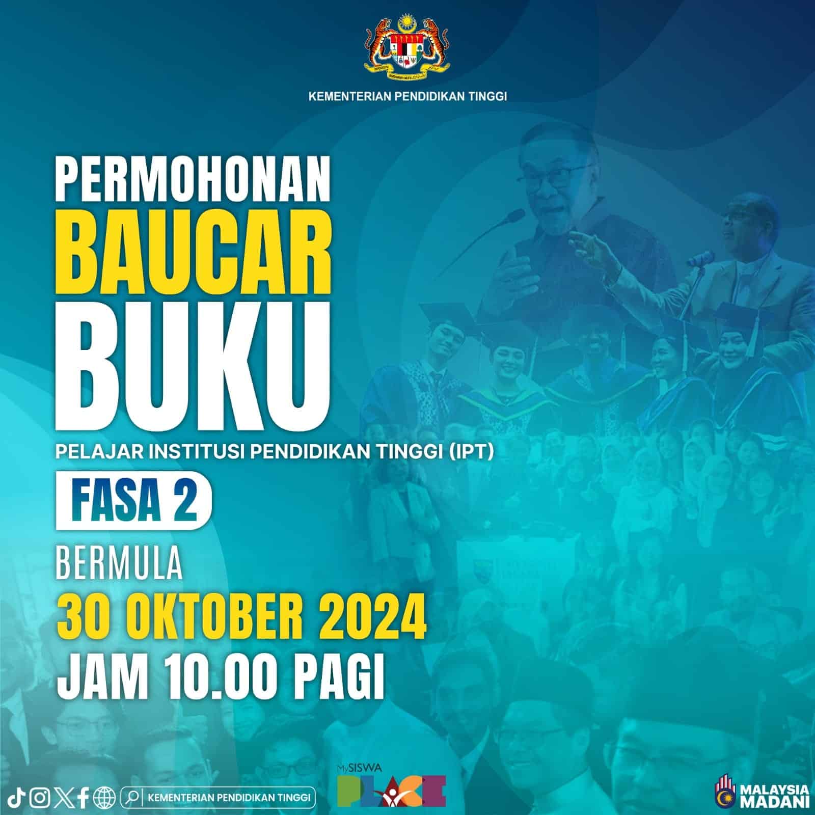 Mahasiswa boleh mohon baucar buku RM100 mulai hari ini