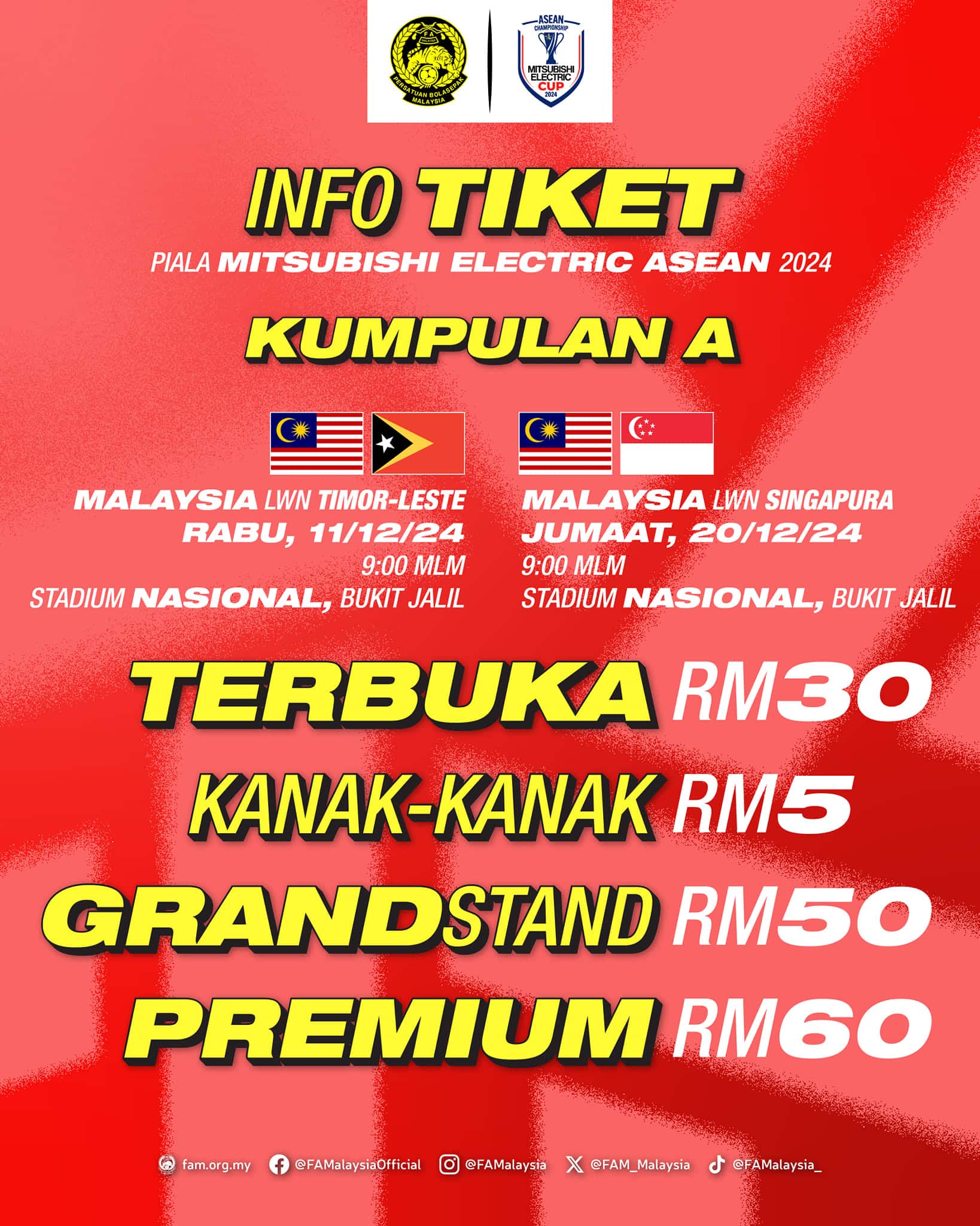 Tiket Piala ASEAN 2024 dijual bermula hari ini