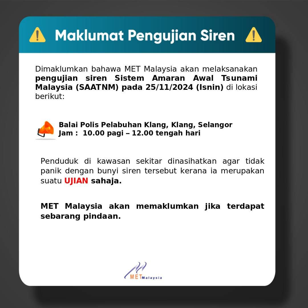 巴生港口明早测试海啸预警系统 气象局促民众勿惊慌