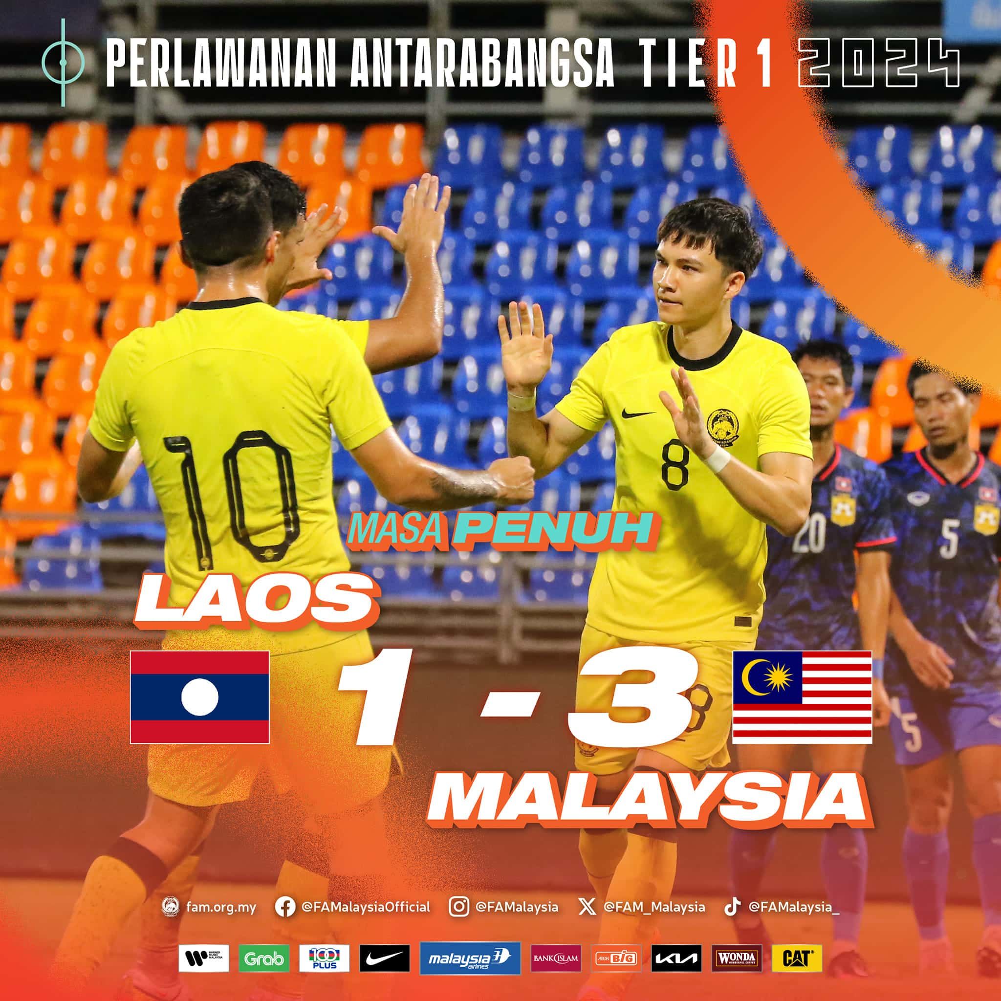 Aksi persahabatan, Harimau Malaya atasi Laos 3-1