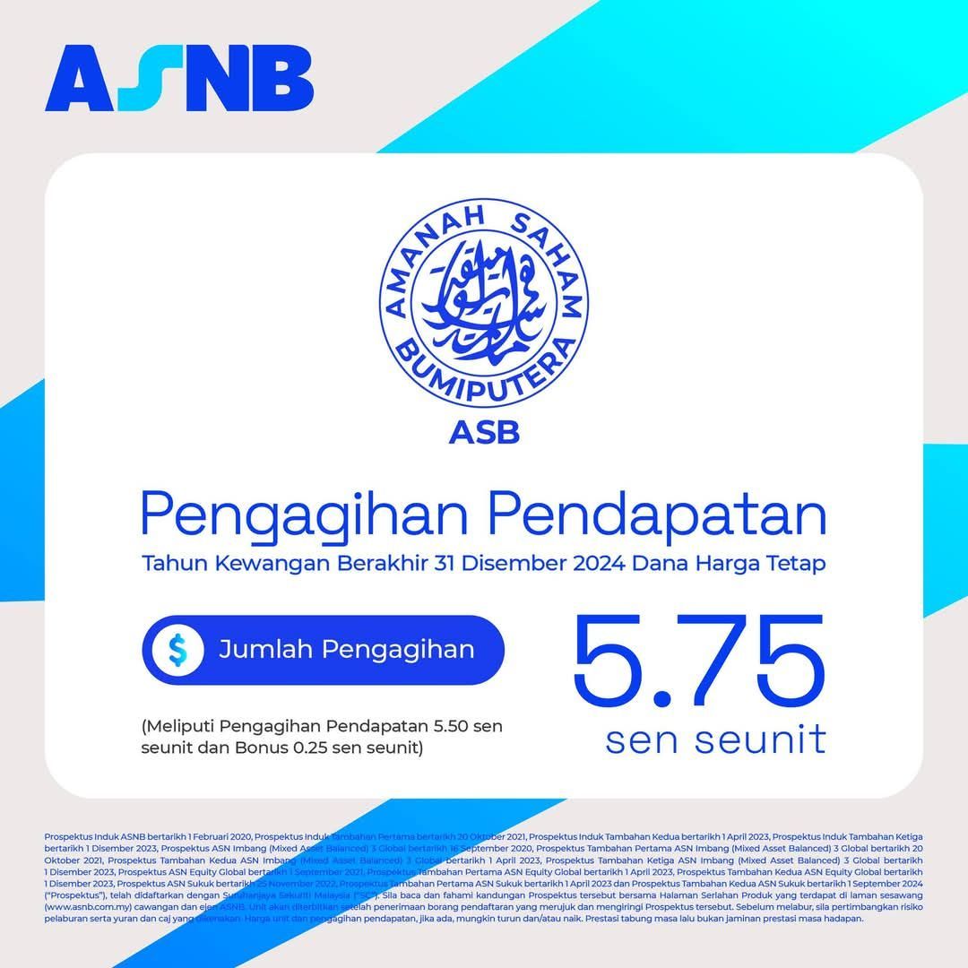 Dividen ASB 5.75 sen seunit, tertinggi dalam lima tahun