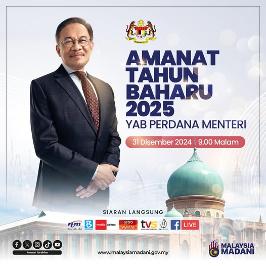 PM sampai Amanat Tahun Baharu 9 malam esok