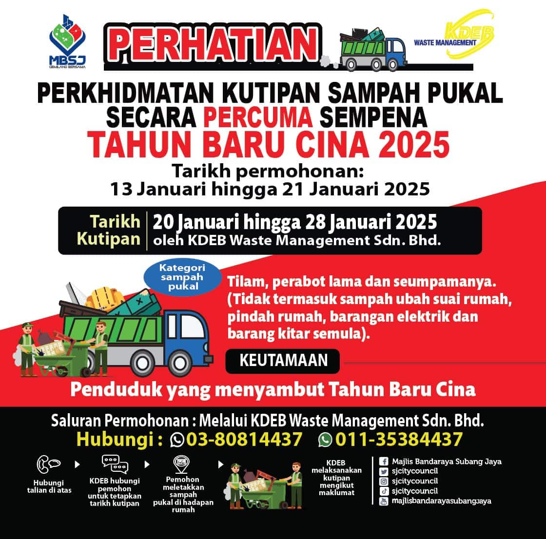 MBSJ tawar kutipan sampah pukal sempena Tahun Baharu Cina mulai 20 Jan