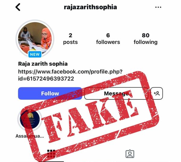 ராஜா பெர்மைசூரி அகோங்கின் அடையாளத்தைப் பயன்படுத்தி போலி இன்ஸ்டாகிராம் கணக்கு