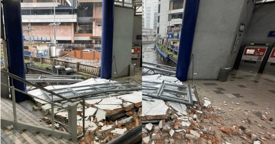 கடும் மழையால் மஸ்ஜித் ஜாமேக் LRT நிலையத்தின் சுவர் இடிந்து விழுந்தது