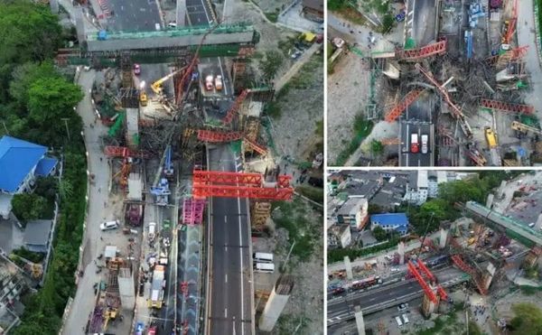 曼谷工地起重机倒塌 5人死.27人受伤