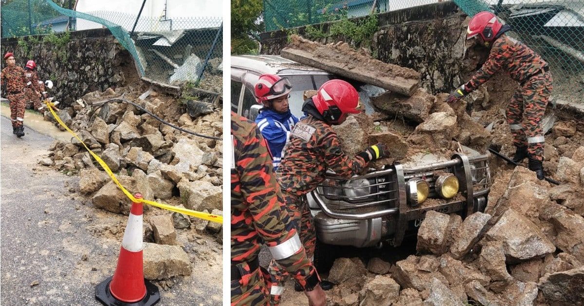 清晨暴雨引发土崩　TTDI一学校围墙坍塌.无伤亡