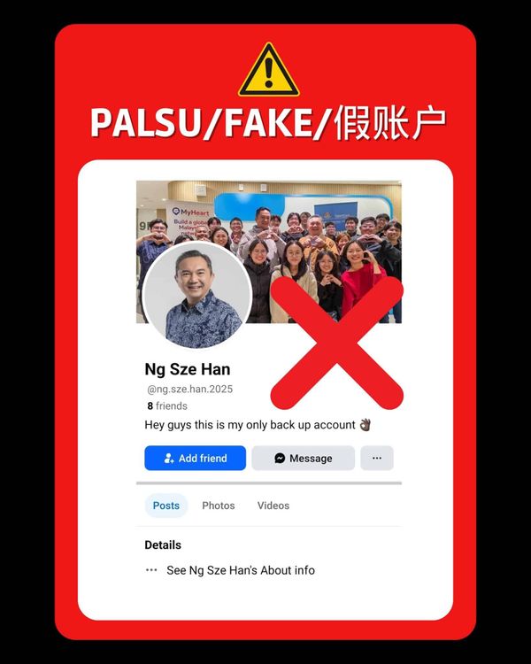 遭盗用照片名字创建脸书新帐号 黄思汉澄清仅有2个官方帐号