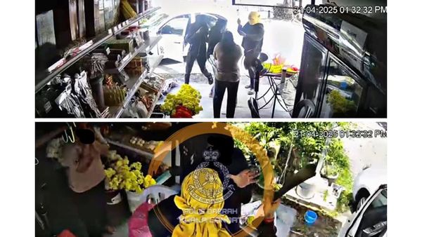 光天化日持巴冷刀闯入花店打抢 蒙面匪徒劫走母女4000令吉金链