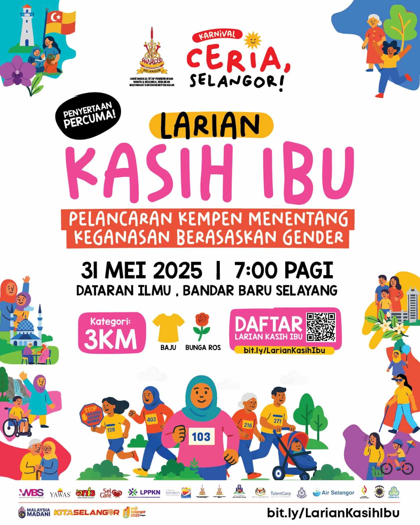 Kuntuman ros, t-shirt percuma menanti peserta Larian Kasih Ibu 31 Mei ini