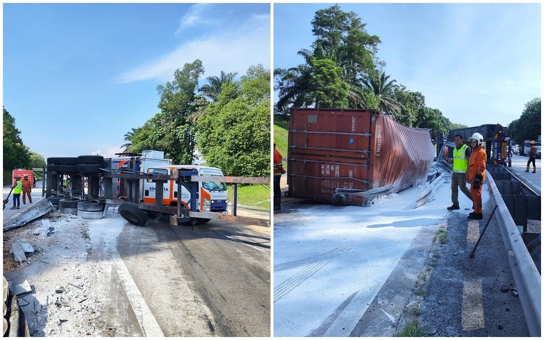 罗里爆胎失控冲向对向车道  休旅车一家四口逃死劫.双胞胎女童受轻伤