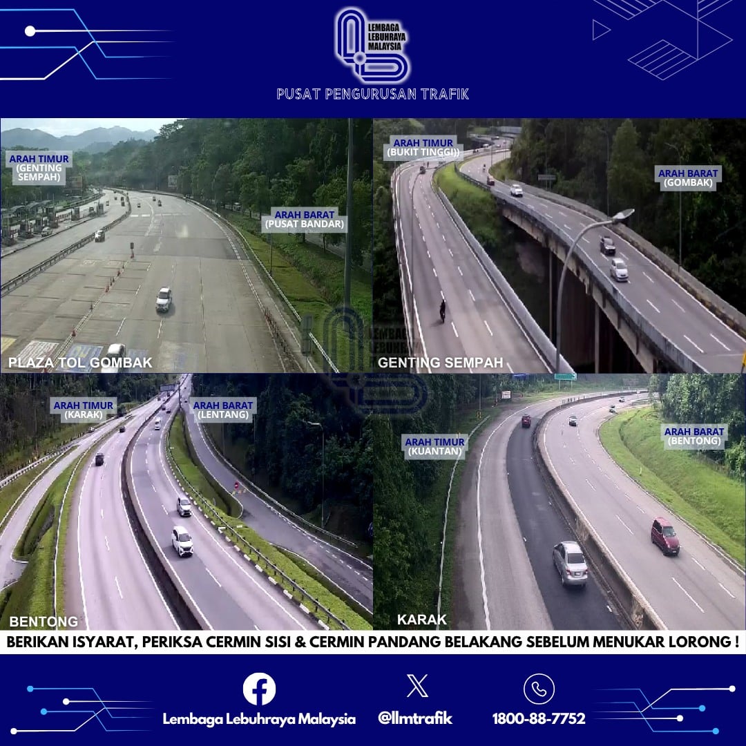 Aliran trafik lancar di lebuh raya utama takat 9 pagi ini