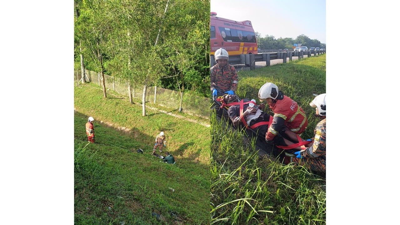摩托车失控掉山崖 男子重伤送院治疗
