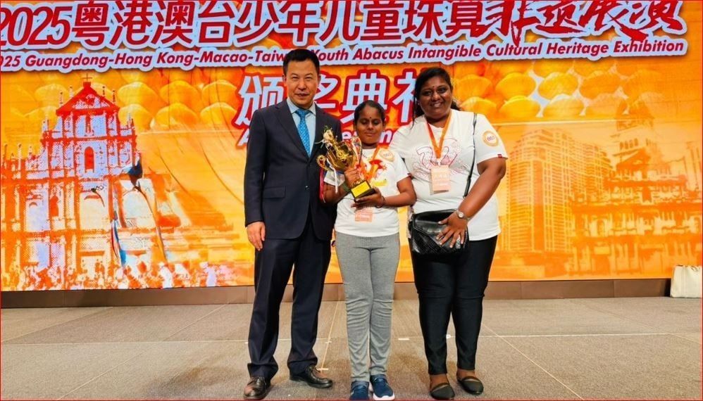 அனைத்துலக எண் கணிதம் `அபக்கஸ்' போட்டியில் தமிழ்ப்பள்ளி மாணவிக்கு தங்கப் பதக்கம்