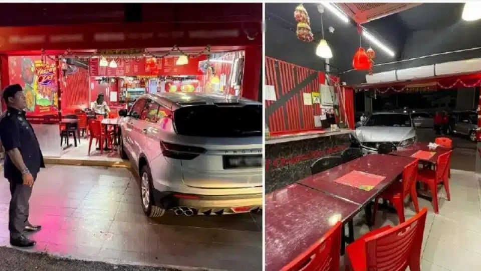 司机疑误踩油门　Proton X50猛撞餐馆玻璃