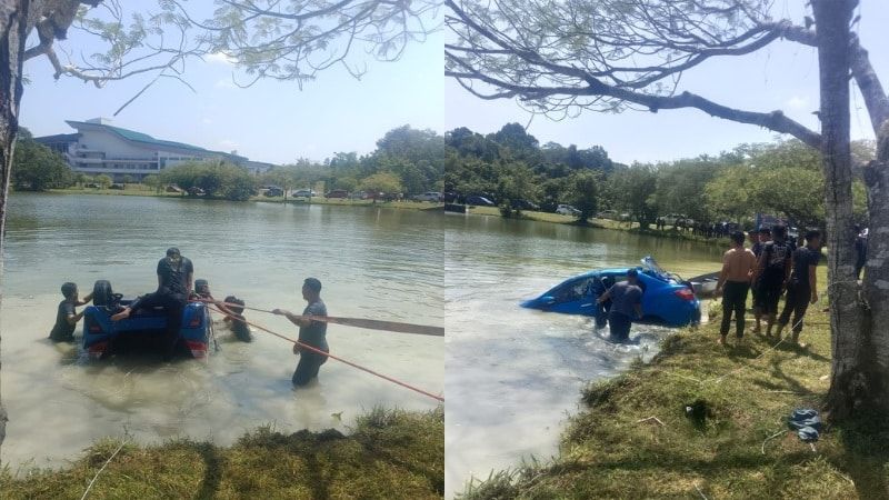 轿车疑失控直冲湖泊  妇女丧命·17岁残疾女儿获救