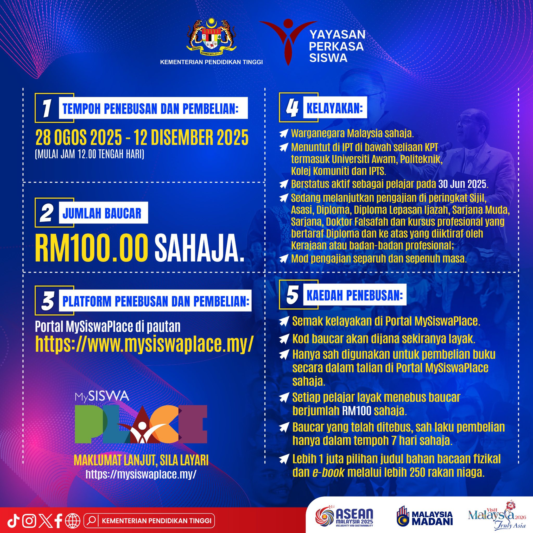 Baucar buku pelajar IPT boleh ditebus esok hingga 12 Disember