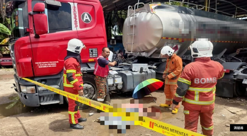 油槽车焊接时爆炸   罗里司机惨死.修车厂职员轻伤