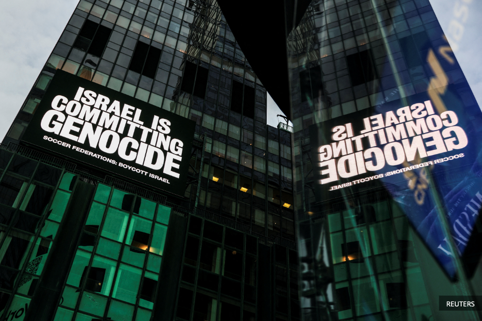 Advocacy groups call for European ban on Israel team, players in Times Square billboard