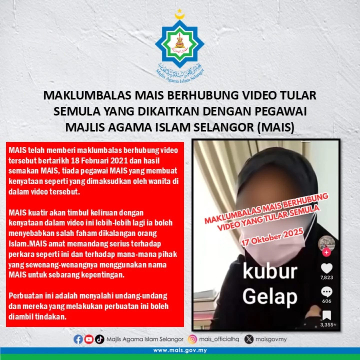 Video tular kaitkan ‘ustaz MAIS’ tidak benar, individu berkenaan diminta tampil beri kerjasama