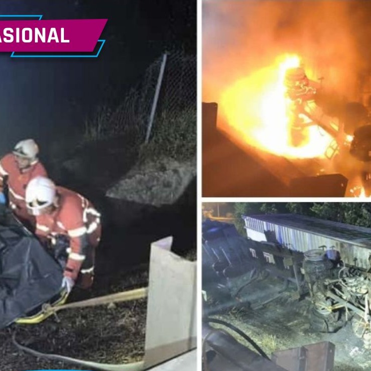 கண்டெய்னர் லாரி தீப்பிடித்தது - ஓட்டுநர் தீயில் கருகி மரணம்