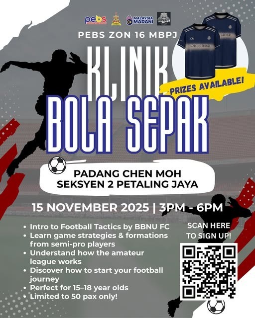 இளைஞர்களுக்காக பெட்டாலிங் ஜெயாவில் கால்பந்து பயிற்சி முகாம்: நவம்பர் 15ஆம் தேதி  நடைபெறுகிறது