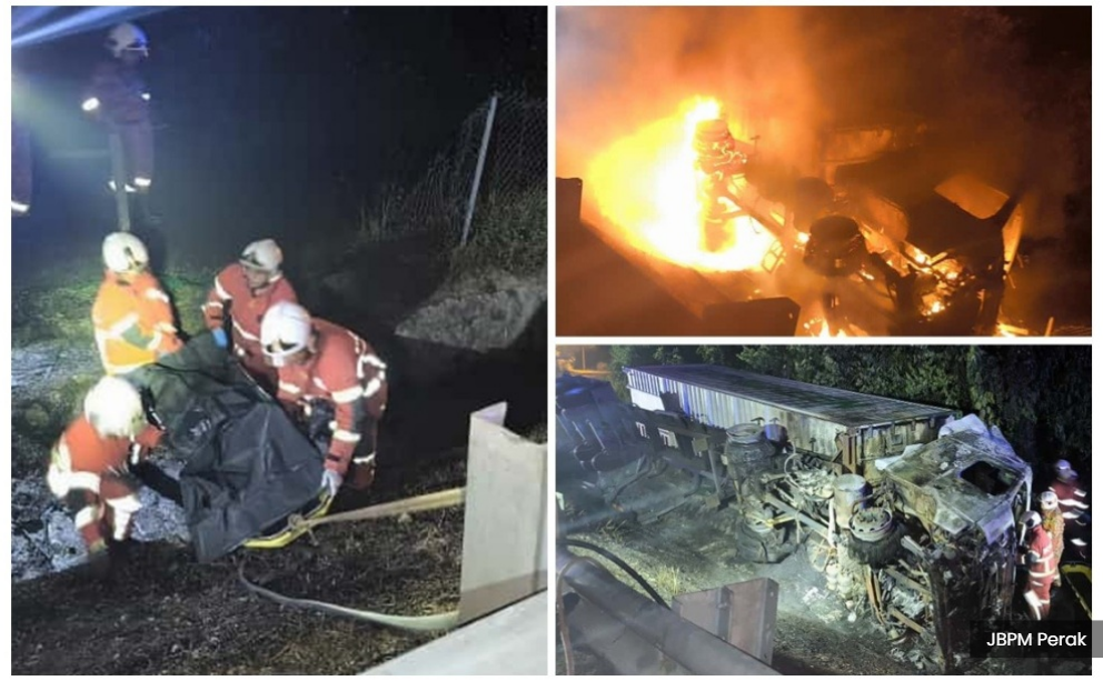 货柜罗里疑失控冲撞起火  六旬司机惨被烧死