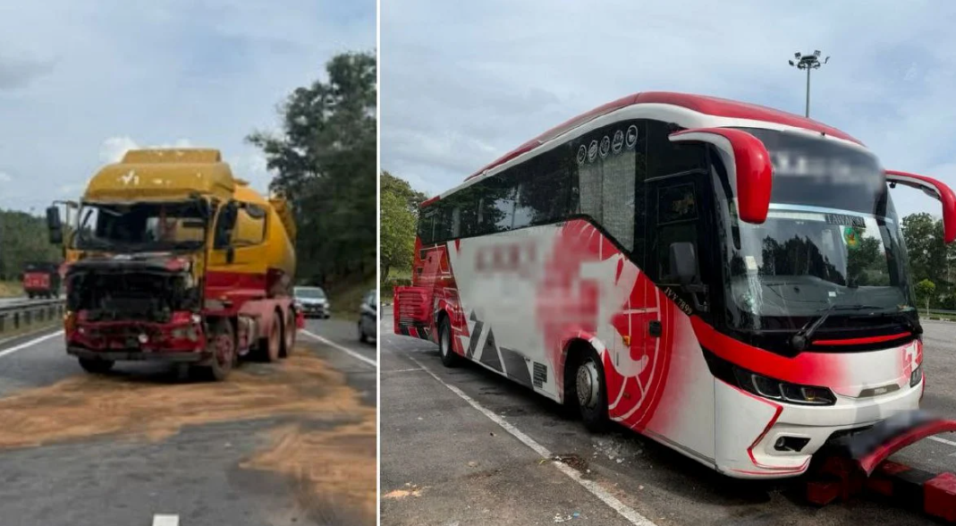 லாரி மற்றும் பேருந்து மோதிக் கொண்டதில் 10 பயணிகள் உயிர் தப்பினர்