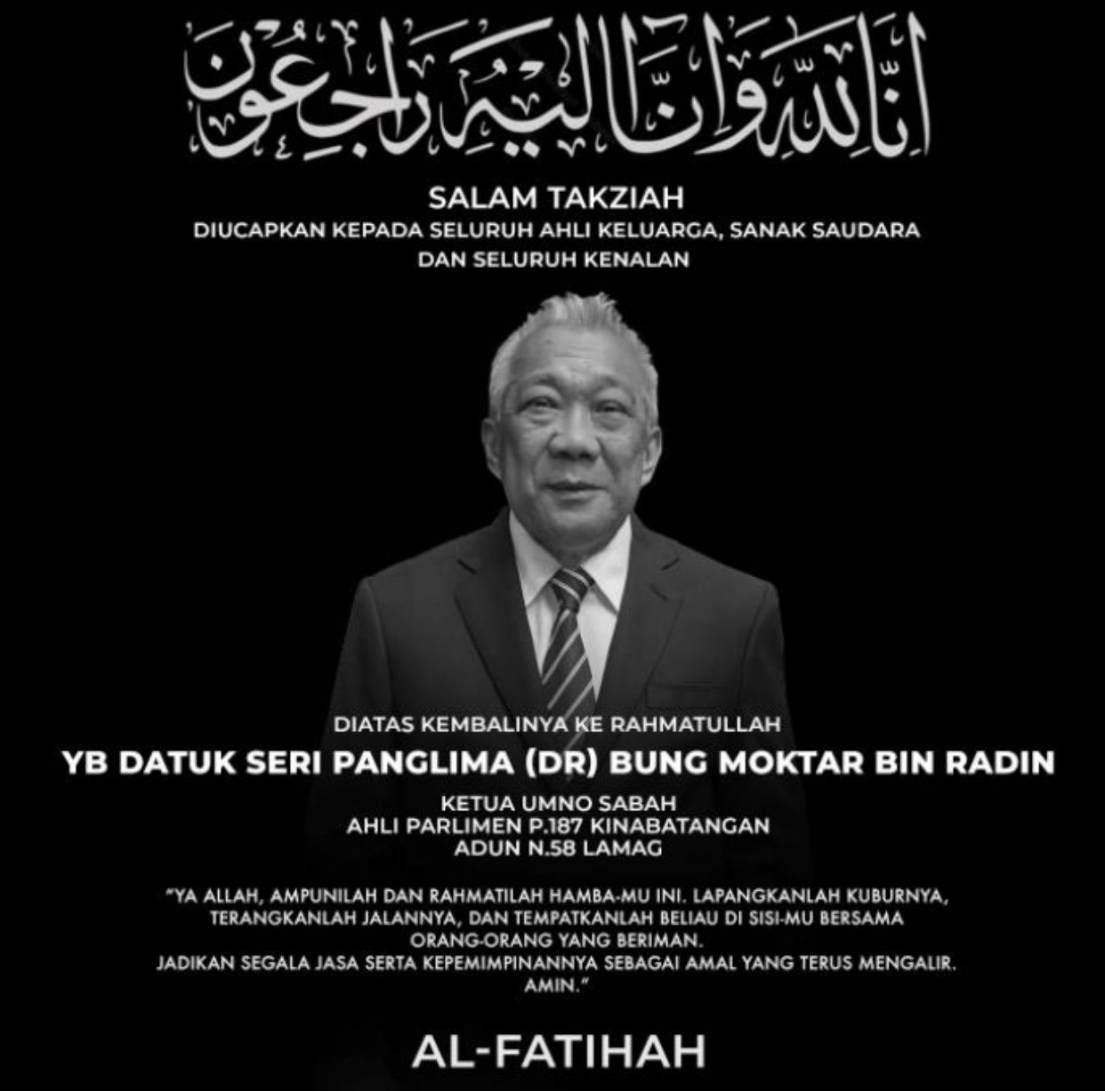 Wakil rakyat Kinabatangan Bung Moktar meninggal dunia